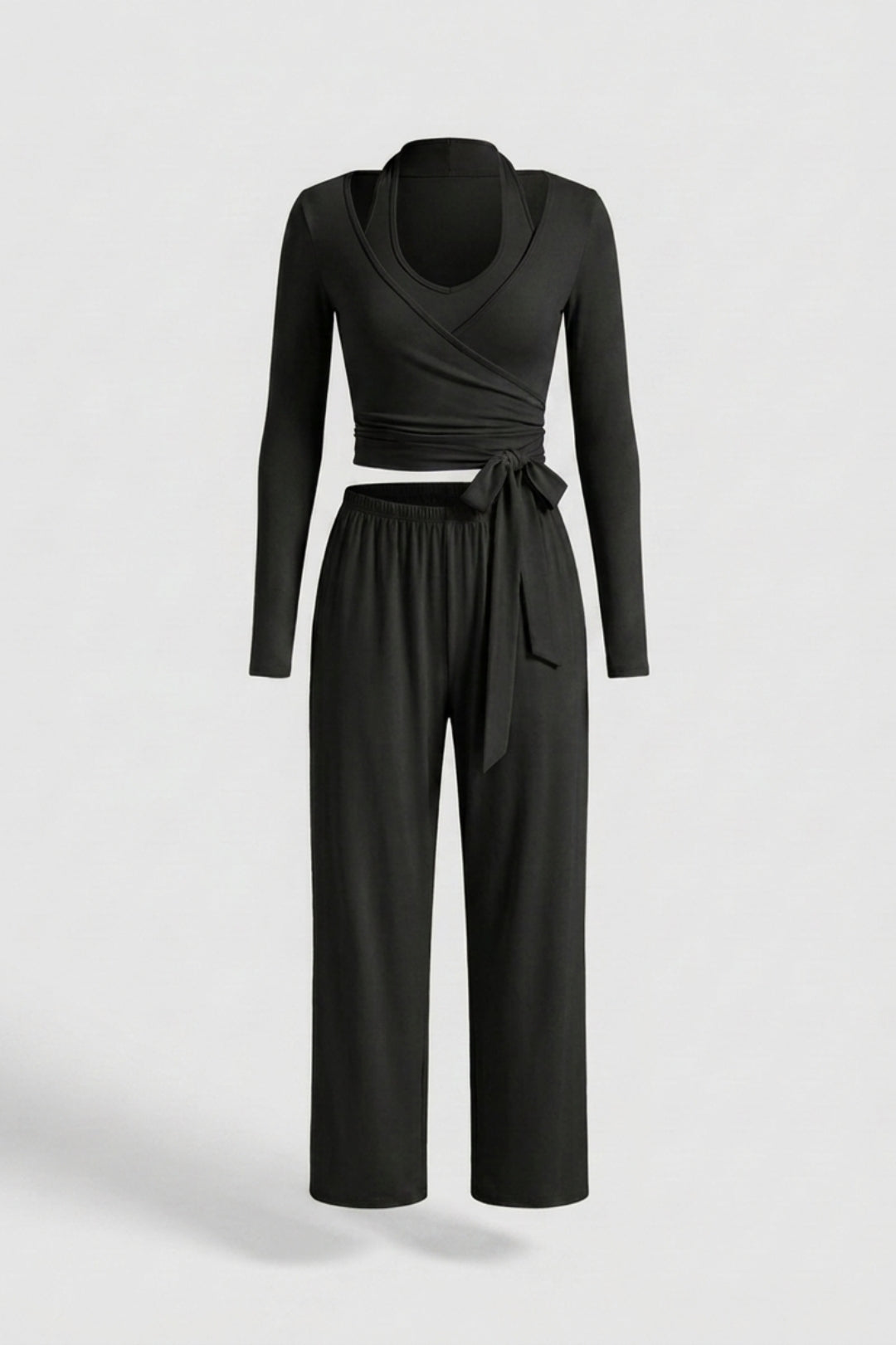 Dames 3-Delige Lounge Set | Aansluitende Fit | Wrap Top | Comfy Wide Leg Outfit