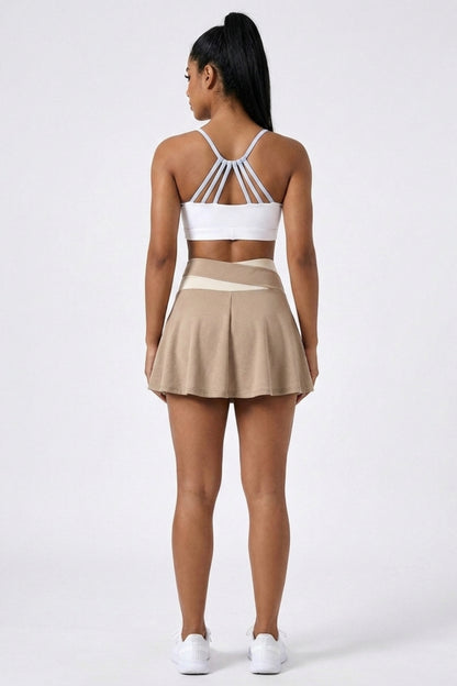 Dames 2-Delige Sport Set | Cross Waist Tennisrok & Top | Ingebouwde binnenbroek