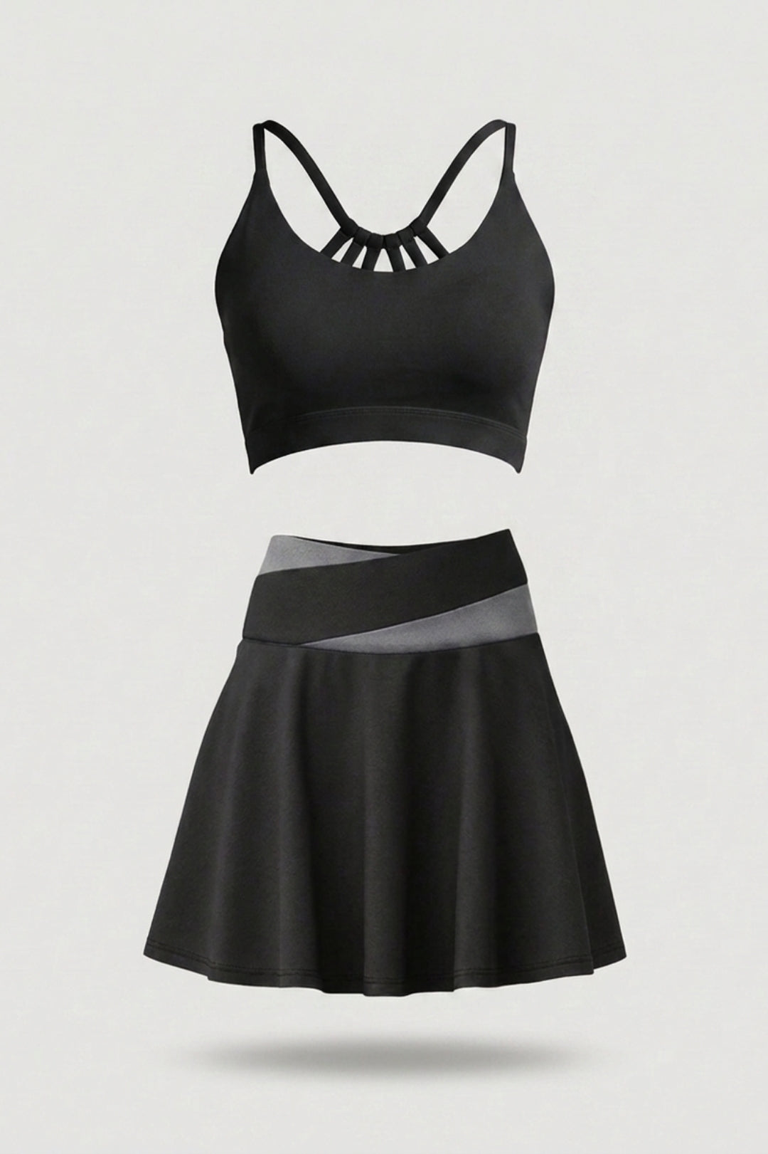 Dames 2-Delige Sport Set | Cross Waist Tennisrok & Top | Ingebouwde binnenbroek