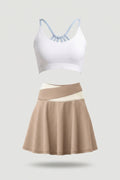 Women's 2-Piece Sports Set | Cross Waist Tennis Skirt & Top | Built-In Shorts
