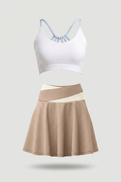 Dames 2-Delige Sport Set | Cross Waist Tennisrok & Top | Ingebouwde binnenbroek