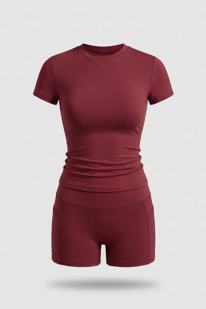 Dames 2-Delige Sport Set | Slim Fit | Short Sleeve Top & Biker Short