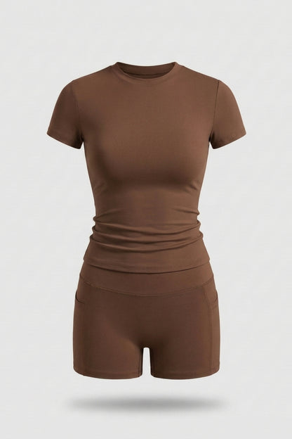 Dames 2-Delige Sport Set | Slim Fit | Short Sleeve Top & Biker Short
