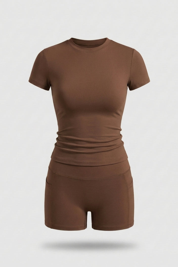 Dames 2-Delige Sport Set | Slim Fit | Short Sleeve Top & Biker Short