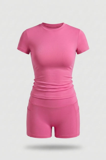 Dames 2-Delige Sport Set | Slim Fit | Short Sleeve Top & Biker Short