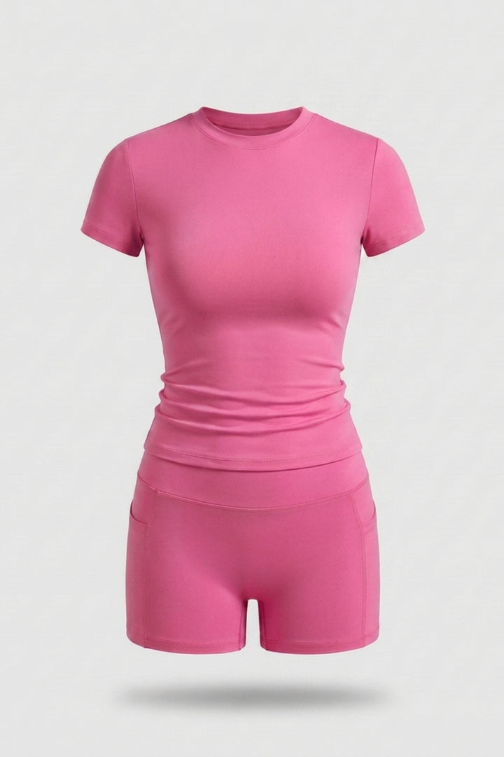 Dames 2-Delige Sport Set | Slim Fit | Short Sleeve Top & Biker Short