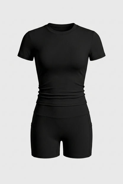 Dames 2-Delige Sport Set | Slim Fit | Short Sleeve Top & Biker Short
