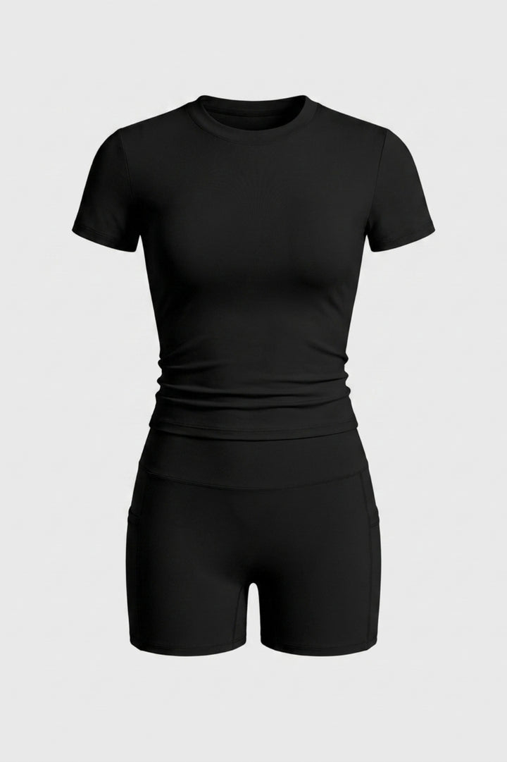 Dames 2-Delige Sport Set | Slim Fit | Short Sleeve Top & Biker Short