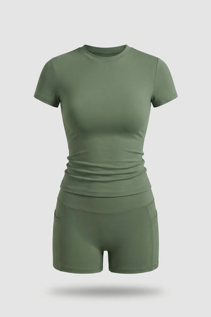 Dames 2-Delige Sport Set | Slim Fit | Short Sleeve Top & Biker Short