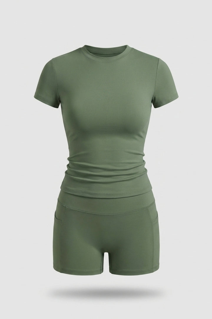 Dames 2-Delige Sport Set | Slim Fit | Short Sleeve Top & Biker Short