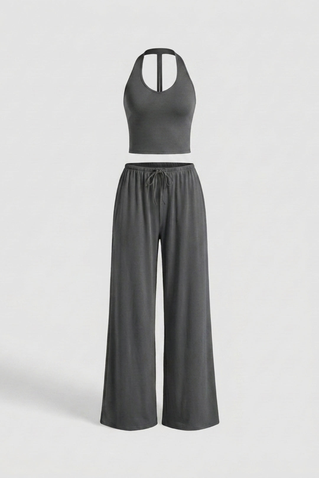 Dames 2-Delige Yoga Set | Relaxed Fit | Halter Top | Gele Wide Leg Broek Set