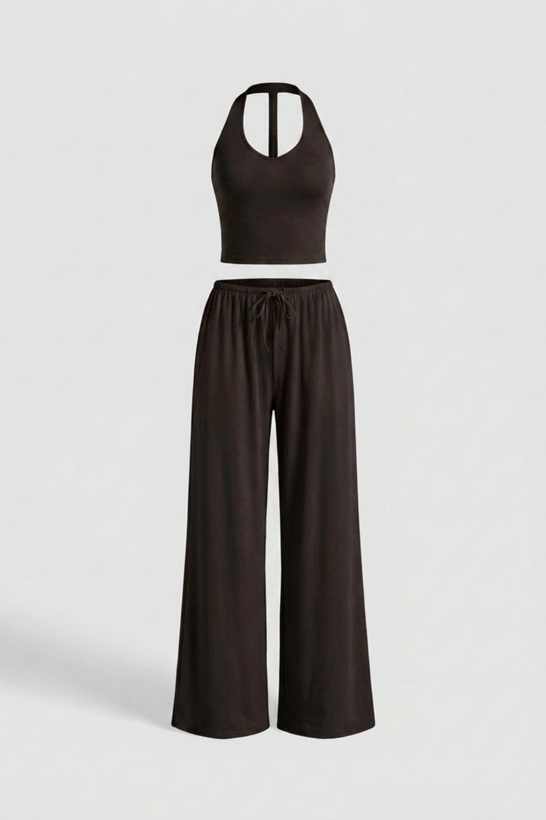 Dames 2-Delige Yoga Set | Relaxed Fit | Halter Top | Gele Wide Leg Broek Set