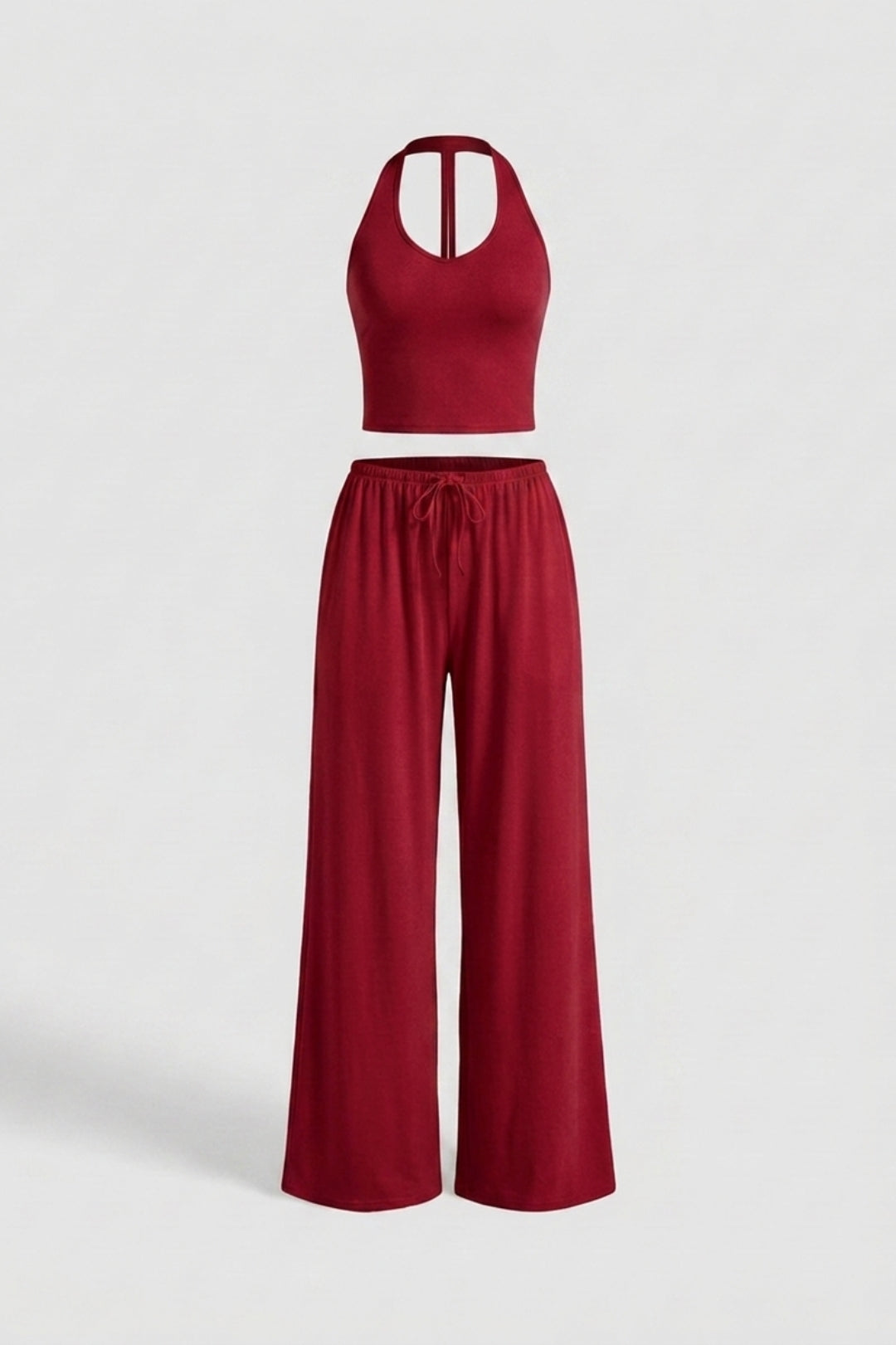 Dames 2-Delige Yoga Set | Relaxed Fit | Halter Top | Gele Wide Leg Broek Set