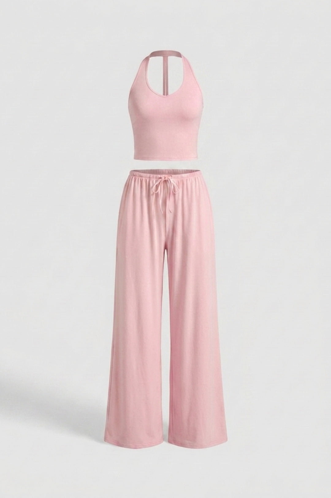 Dames 2-Delige Yoga Set | Relaxed Fit | Halter Top | Gele Wide Leg Broek Set