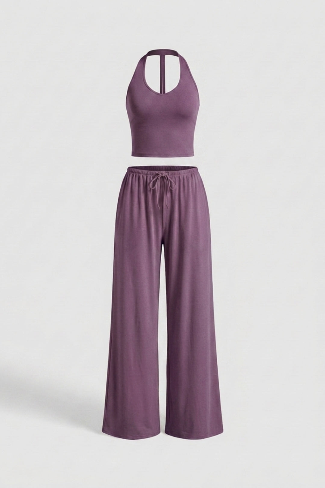 Dames 2-Delige Yoga Set | Relaxed Fit | Halter Top | Gele Wide Leg Broek Set
