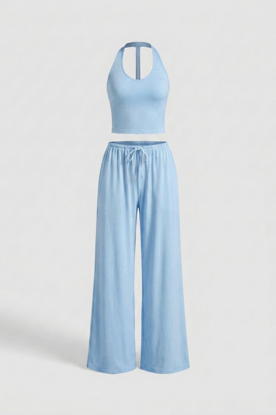 Dames 2-Delige Yoga Set | Relaxed Fit | Halter Top | Gele Wide Leg Broek Set