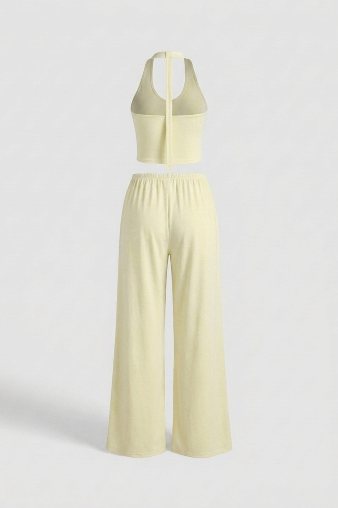 Dames 2-Delige Yoga Set | Relaxed Fit | Halter Top | Gele Wide Leg Broek Set