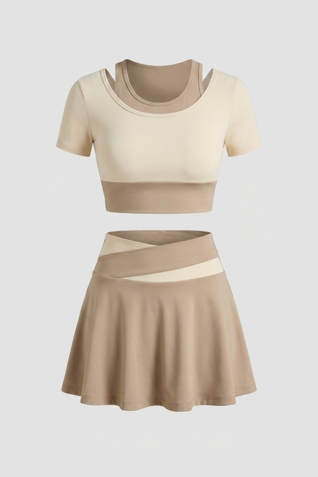 Dames 2-delig Sport Set | Sport Top & Rok | Beige Tennis Outfit