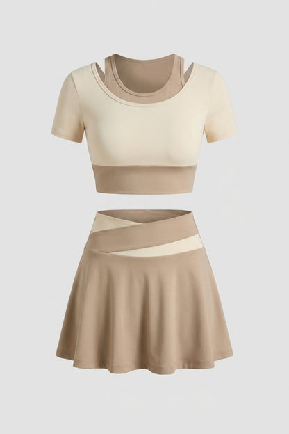 Dames 2-delig Sport Set | Sport Top & Rok | Beige Tennis Outfit