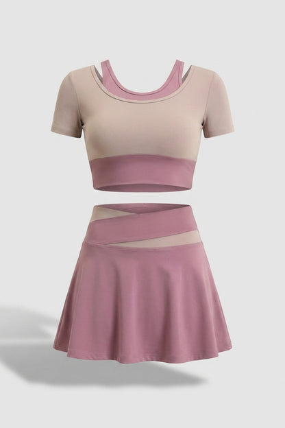 Dames 2-delig Sport Set | Sport Top & Rok | Beige Tennis Outfit