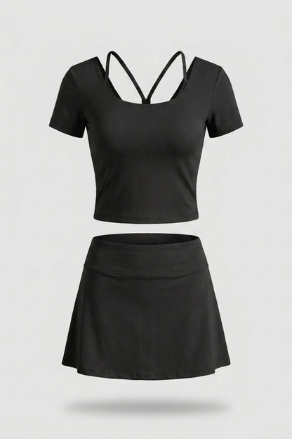 Dames 2-delig Sport Set | Top & Rok | Activewear Set | Ingebouwd broekje