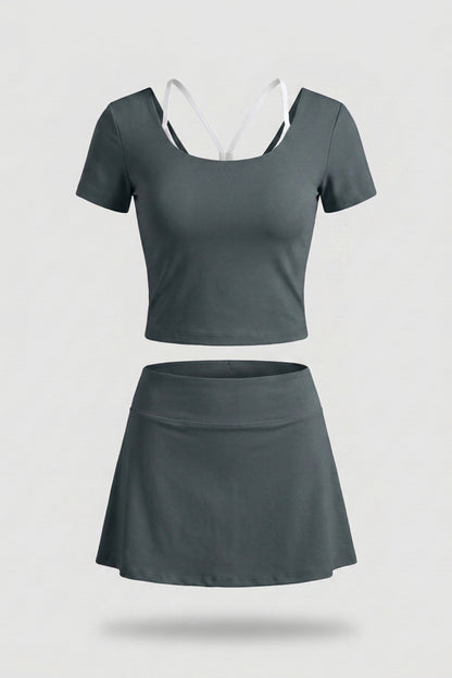 Dames 2-delig Sport Set | Top & Rok | Activewear Set | Ingebouwd broekje