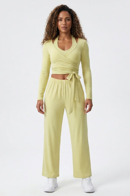 Dames 3-Delige Lounge Set | Aansluitende Fit | Wrap Top | Comfy Wide Leg Outfit