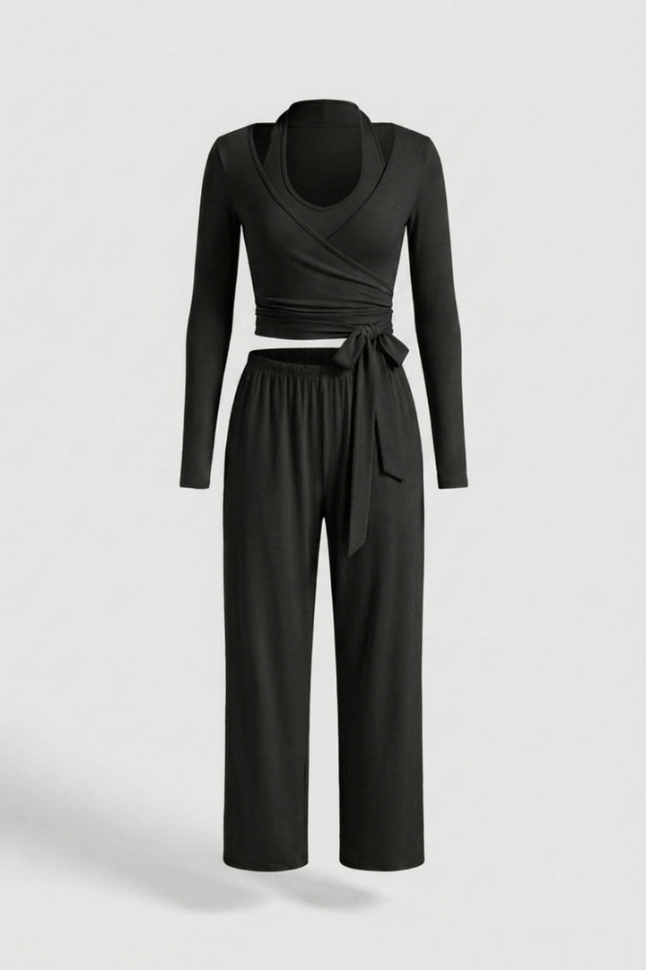 Dames 3-Delige Lounge Set | Aansluitende Fit | Wrap Top | Comfy Wide Leg Outfit