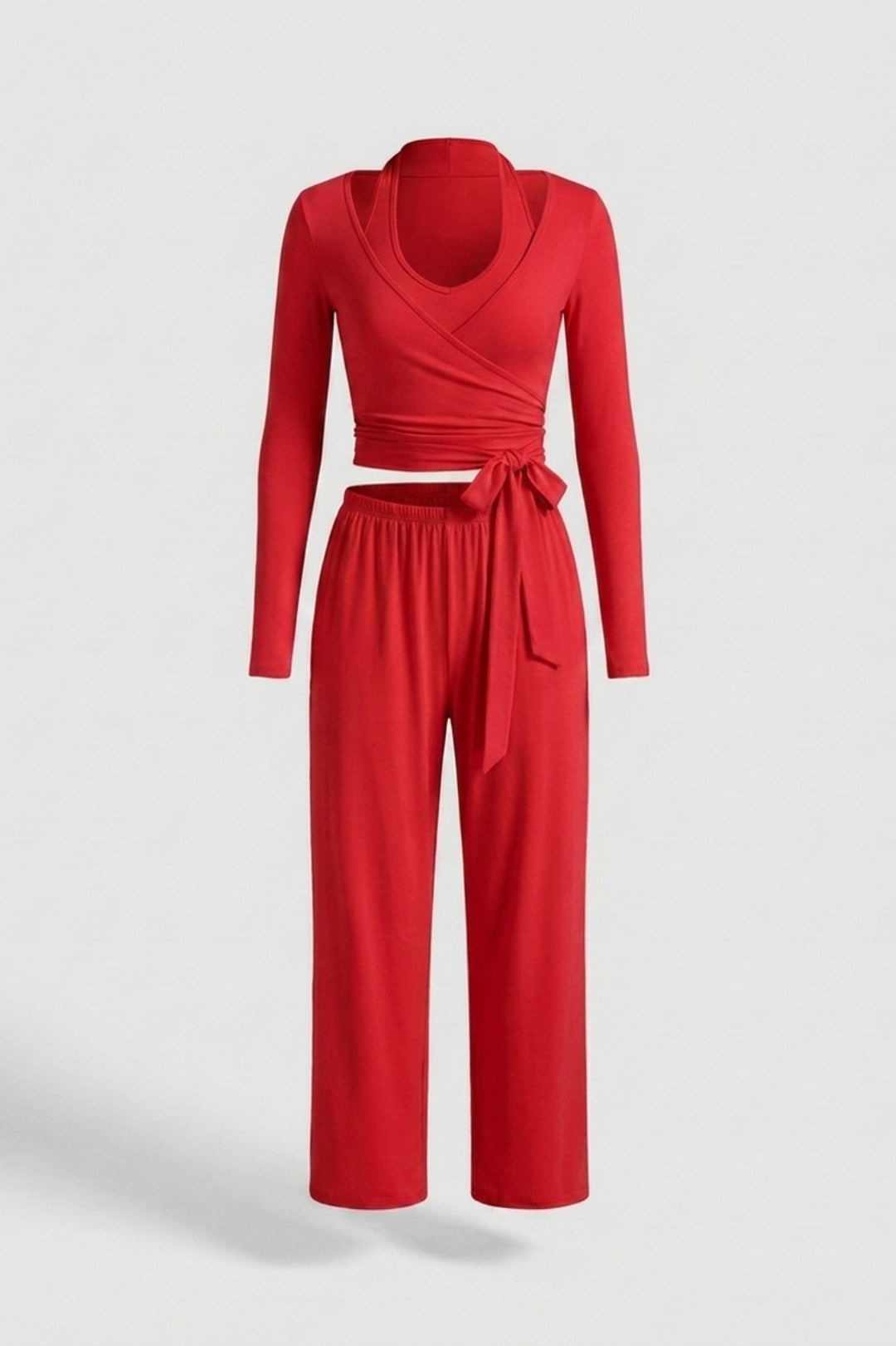 Dames 3-Delige Lounge Set | Aansluitende Fit | Wrap Top | Comfy Wide Leg Outfit