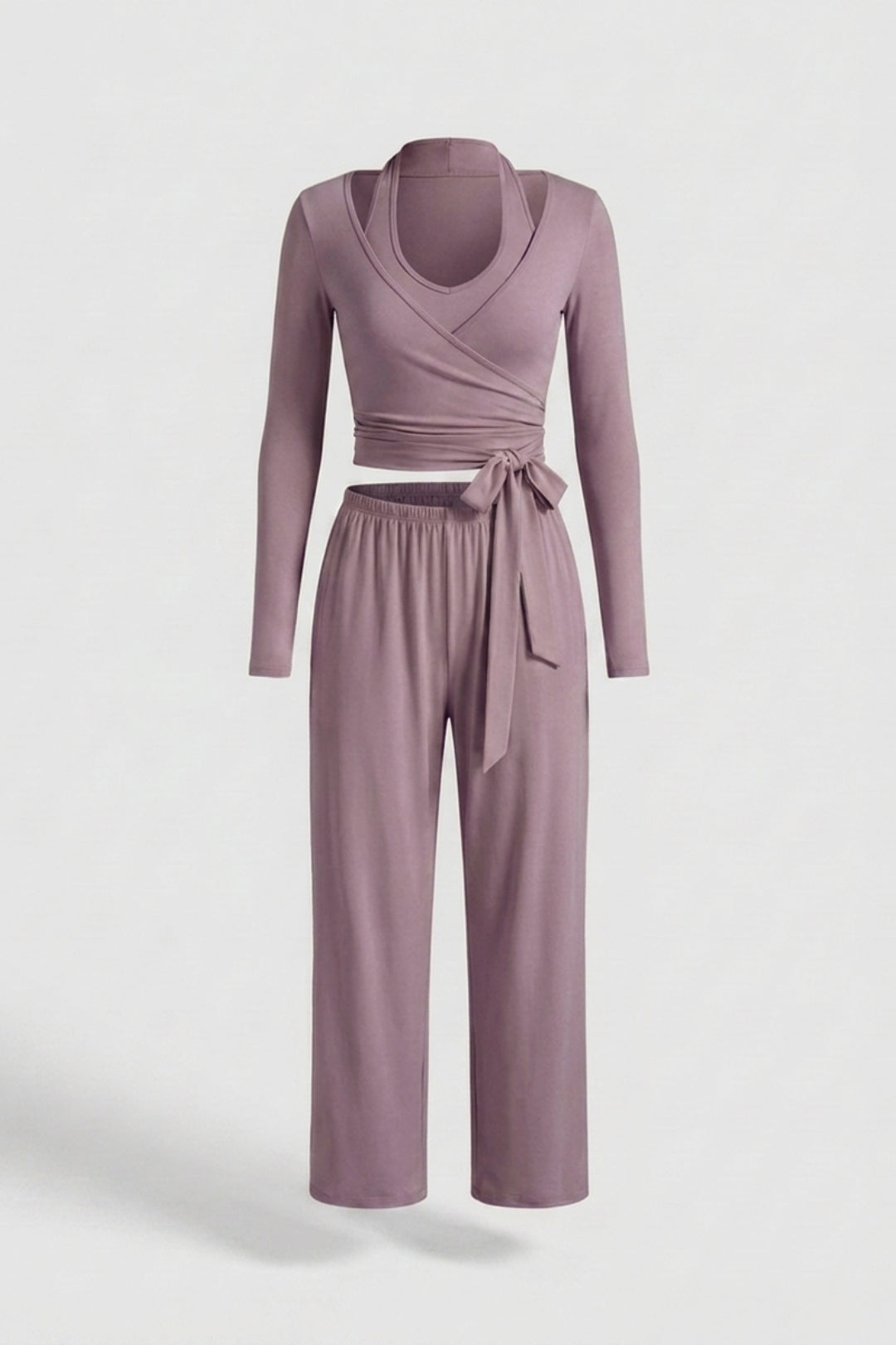 Dames 3-Delige Lounge Set | Aansluitende Fit | Wrap Top | Comfy Wide Leg Outfit