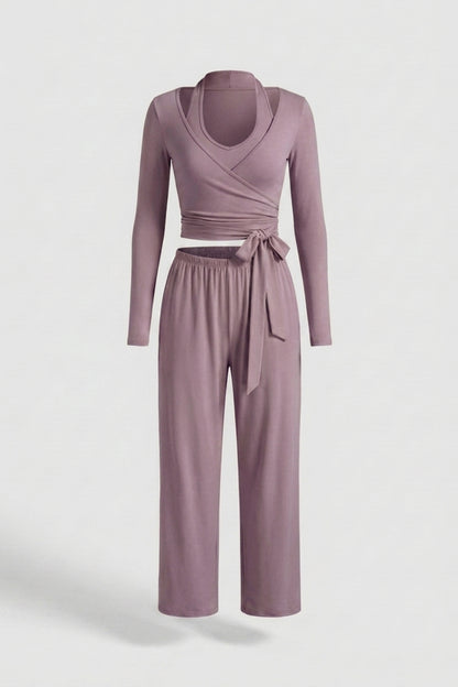 Dames 3-Delige Lounge Set | Aansluitende Fit | Wrap Top | Comfy Wide Leg Outfit