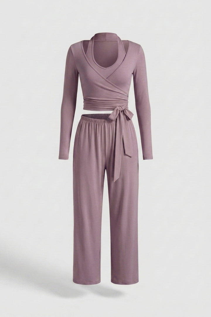 Dames 3-Delige Lounge Set | Aansluitende Fit | Wrap Top | Comfy Wide Leg Outfit