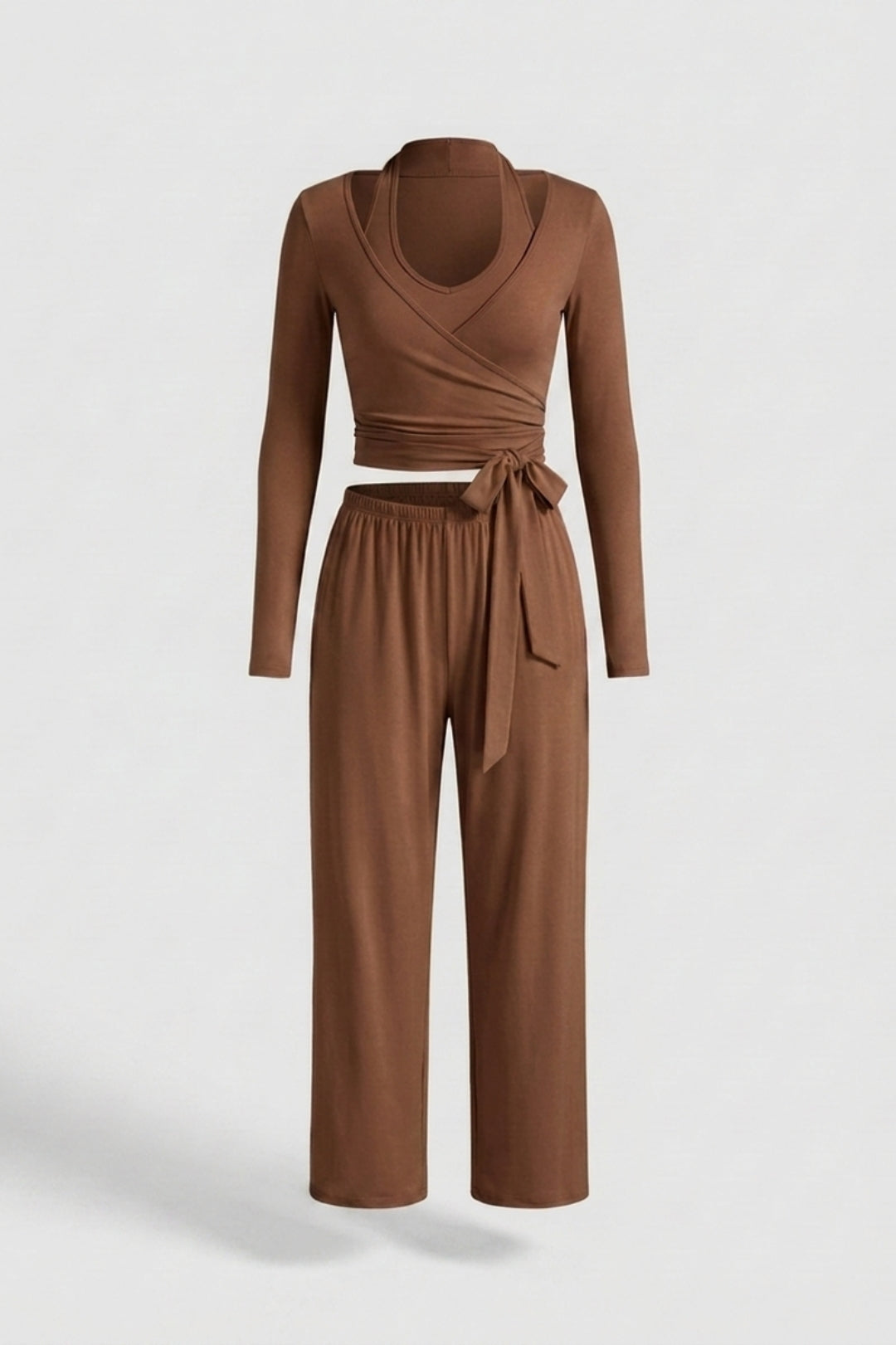 Dames 3-Delige Lounge Set | Aansluitende Fit | Wrap Top | Comfy Wide Leg Outfit