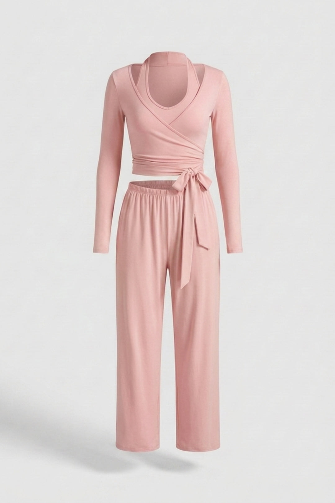 Dames 3-Delige Lounge Set | Aansluitende Fit | Wrap Top | Comfy Wide Leg Outfit