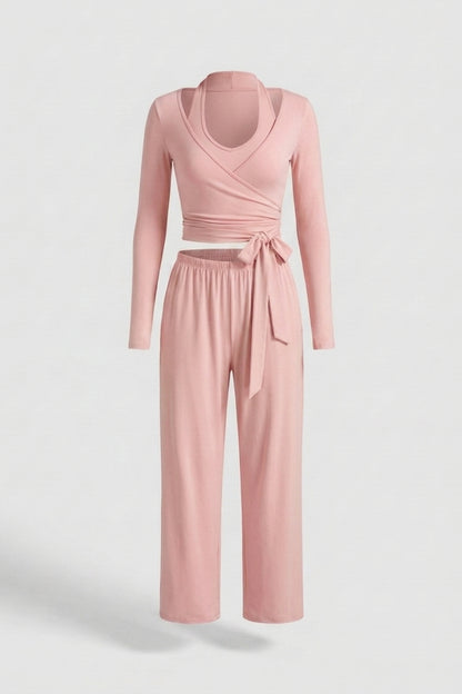 Dames 3-Delige Lounge Set | Aansluitende Fit | Wrap Top | Comfy Wide Leg Outfit