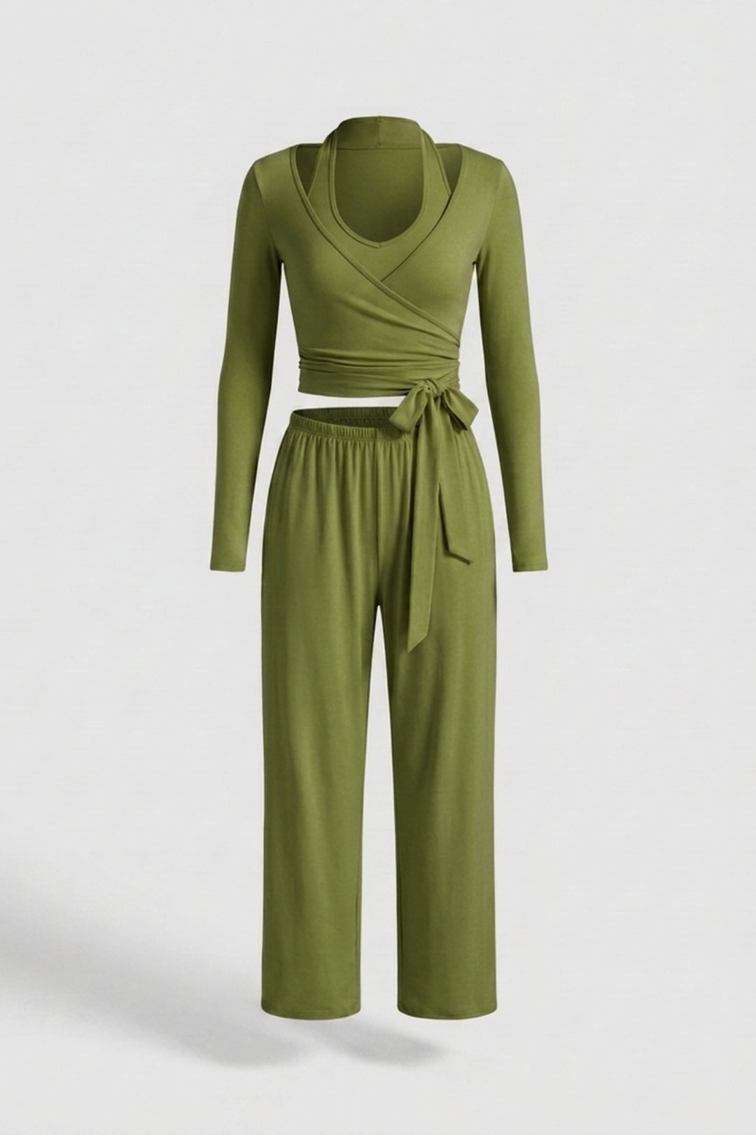 Dames 3-Delige Lounge Set | Aansluitende Fit | Wrap Top | Comfy Wide Leg Outfit