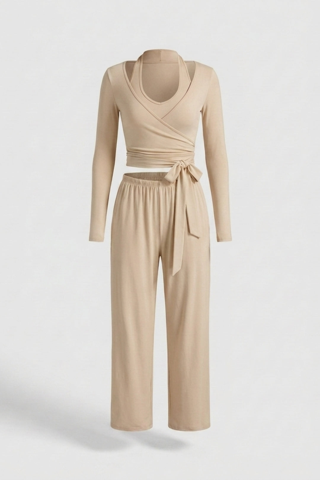 Dames 3-Delige Lounge Set | Aansluitende Fit | Wrap Top | Comfy Wide Leg Outfit