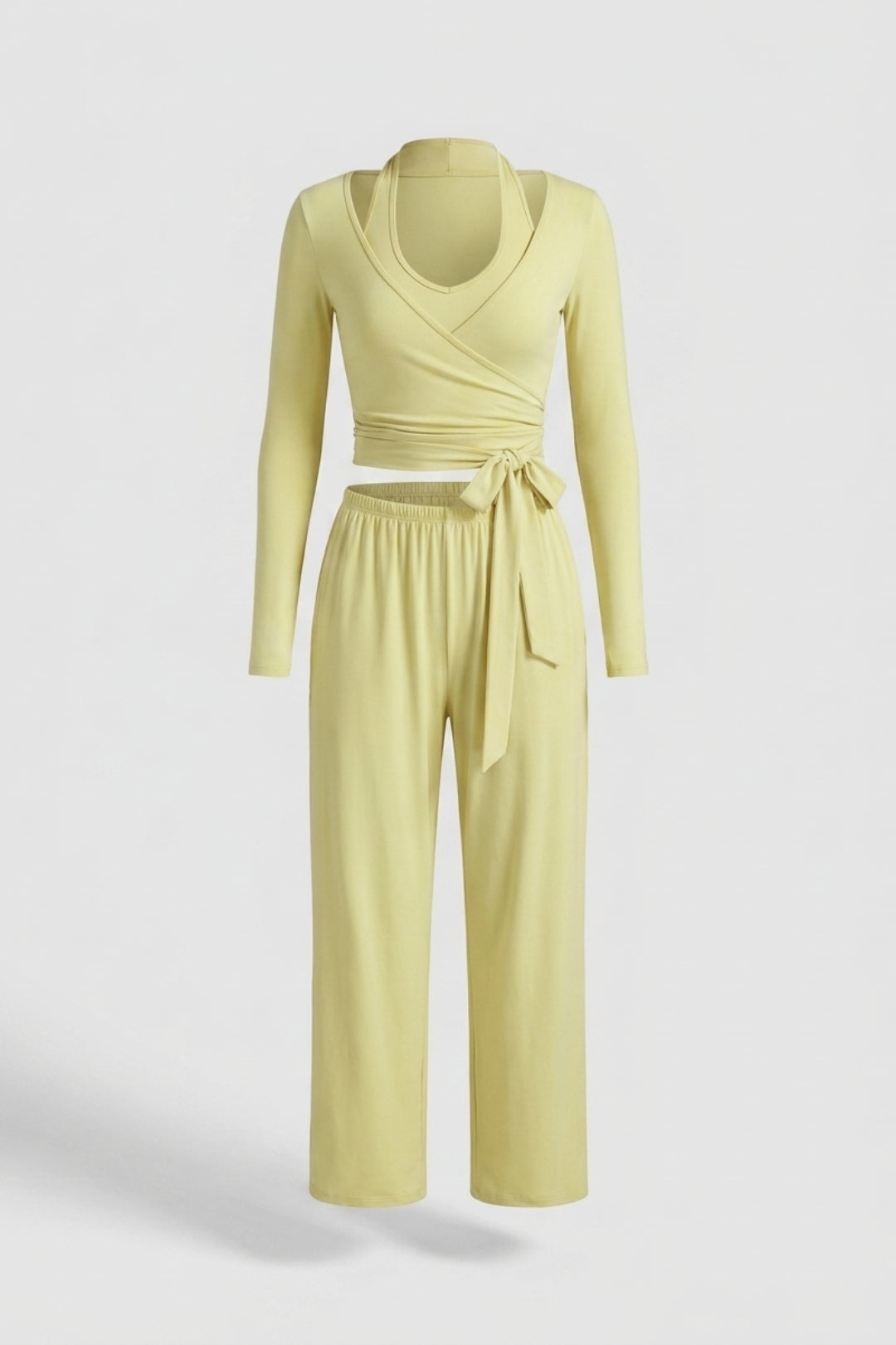 Dames 3-Delige Lounge Set | Aansluitende Fit | Wrap Top | Comfy Wide Leg Outfit