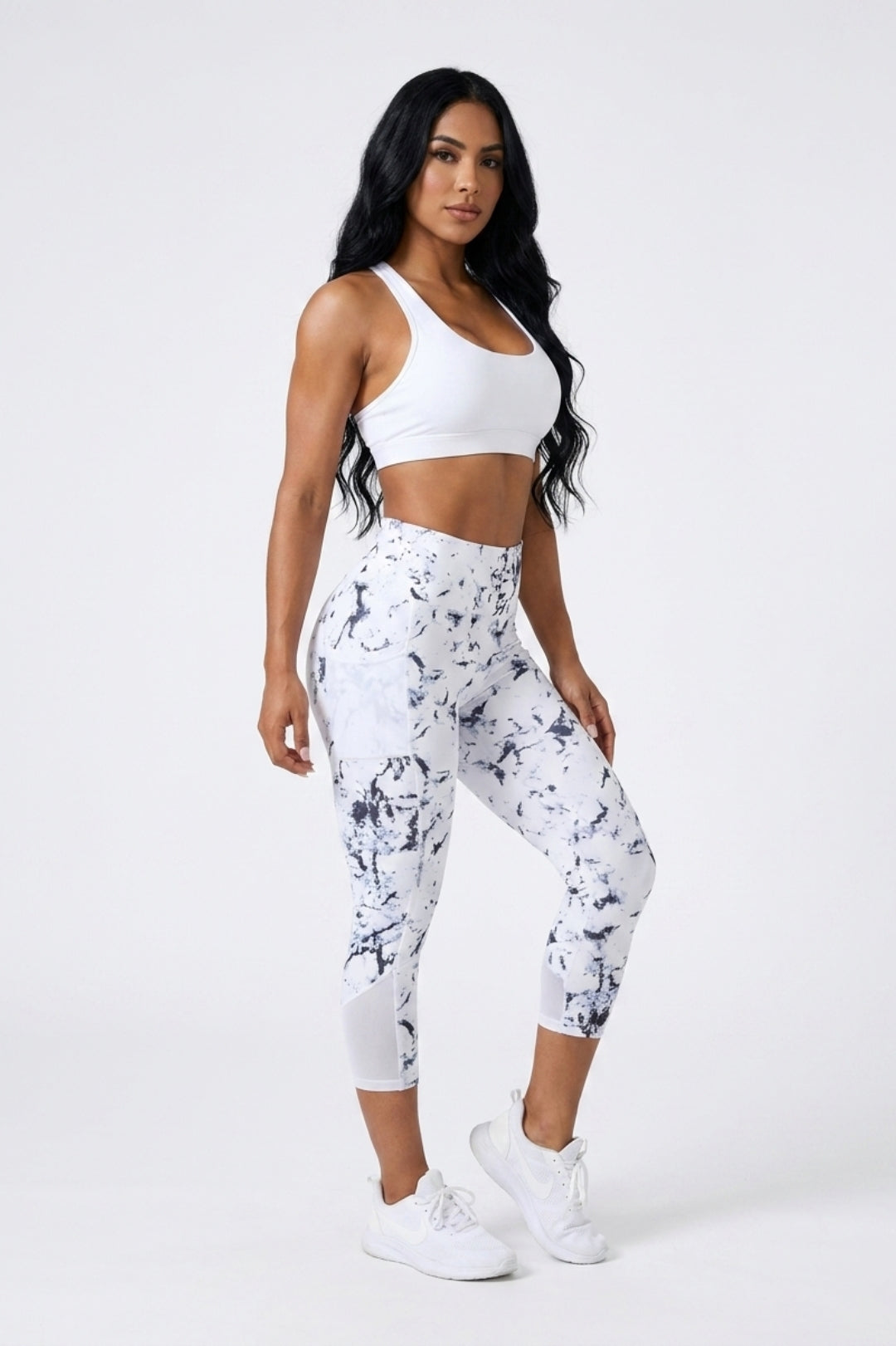 Dames Capri Legging | Sculpting Fit | Marble Print | Sportlegging Met Zak