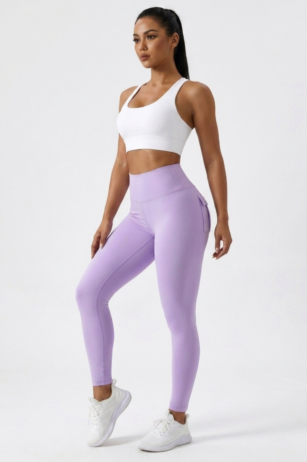 Dames Cargo Legging | Sculpting Fit | High Waist | Lichtblauwe Sportlegging Met Zakken