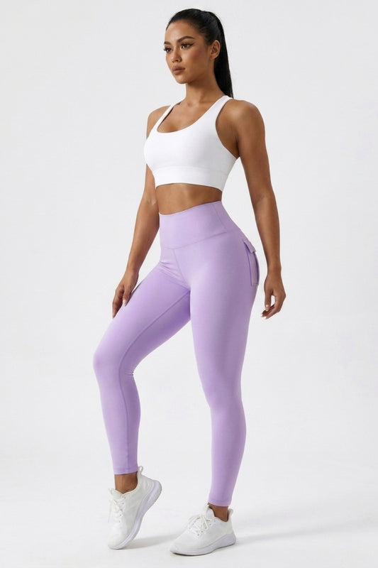 Dames Cargo Legging | Sculpting Fit | High Waist | Lichtblauwe Sportlegging Met Zakken