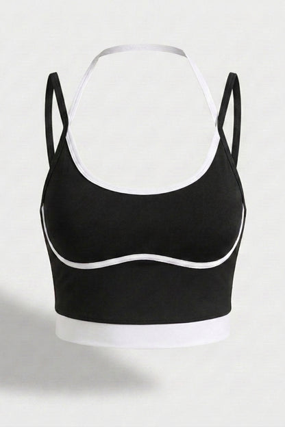 Dames Cropped Sport Top | Sculpting Fit | Spaghetti Bandjes | Contrast Trim Top