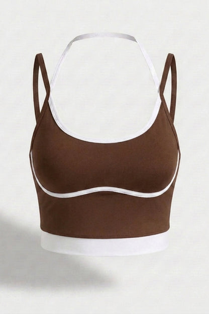 Dames Cropped Sport Top | Sculpting Fit | Spaghetti Bandjes | Contrast Trim Top