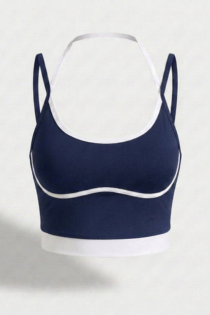 Dames Cropped Sport Top | Sculpting Fit | Spaghetti Bandjes | Contrast Trim Top