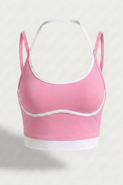 Dames Cropped Sport Top | Sculpting Fit | Spaghetti Bandjes | Contrast Trim Top