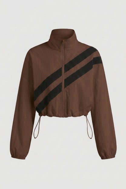 Dames Cropped Windbreaker Top | Zip Front | Contrast Strepen