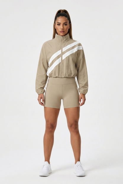 Dames Cropped Windbreaker Top | Zip Front | Contrast Strepen
