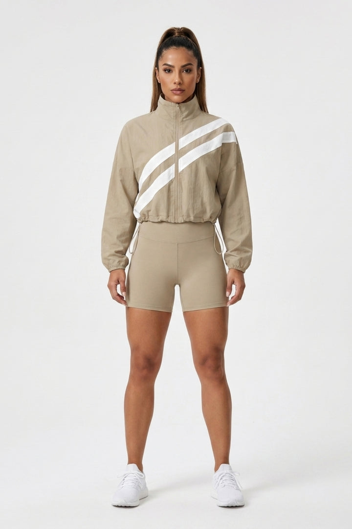 Dames Cropped Windbreaker Top | Zip Front | Contrast Strepen
