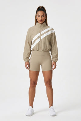 Dames Cropped Windbreaker Top | Zip Front | Contrast Strepen