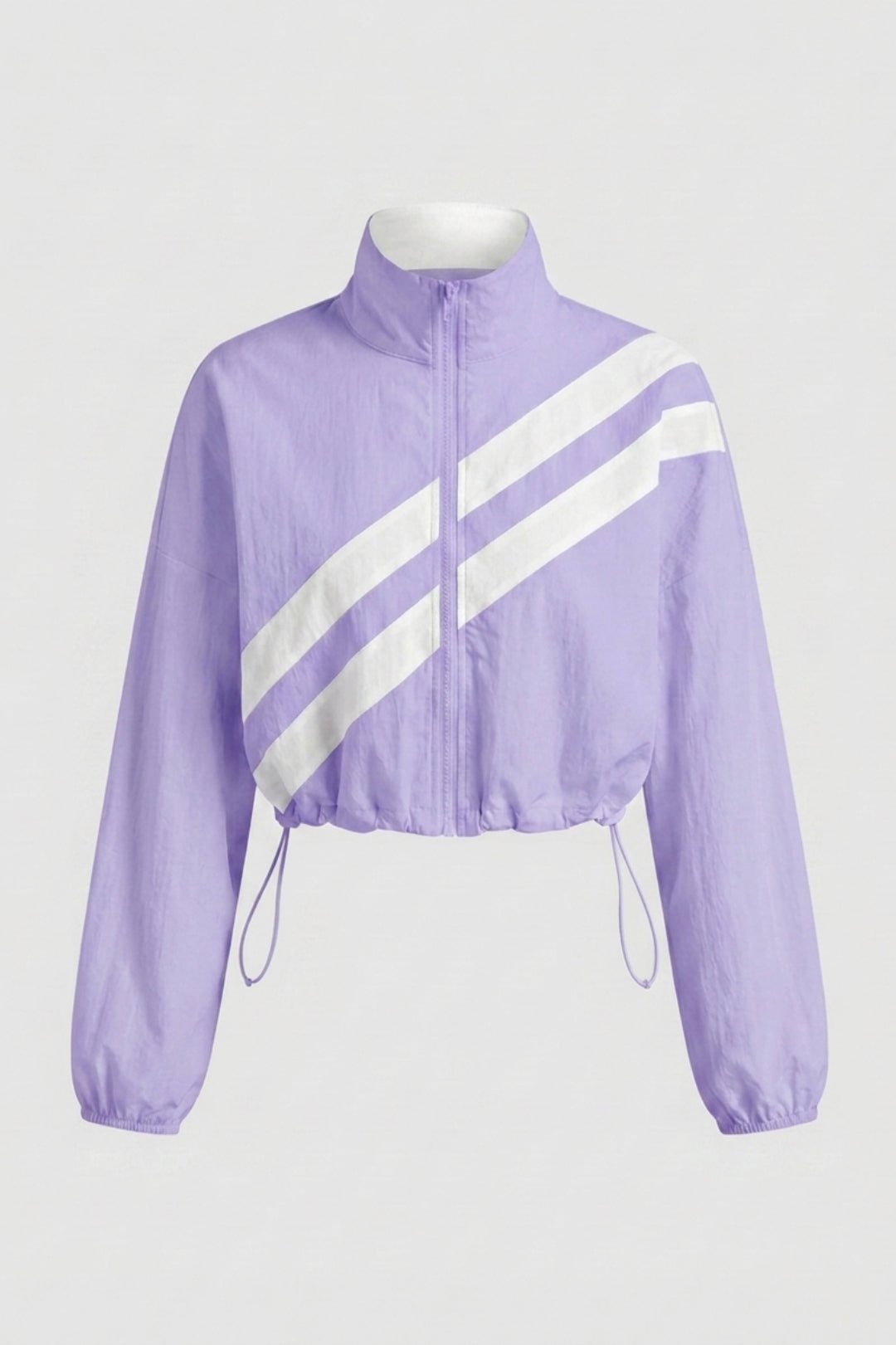Dames Cropped Windbreaker Top | Zip Front | Contrast Strepen